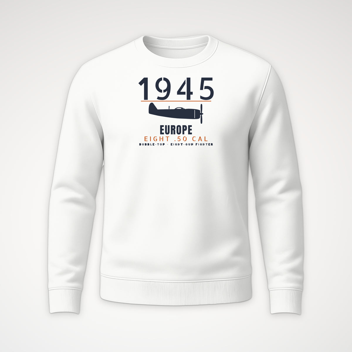 Europe 1945 Eight-Gun Fighter Crewneck Sweatshirt in White