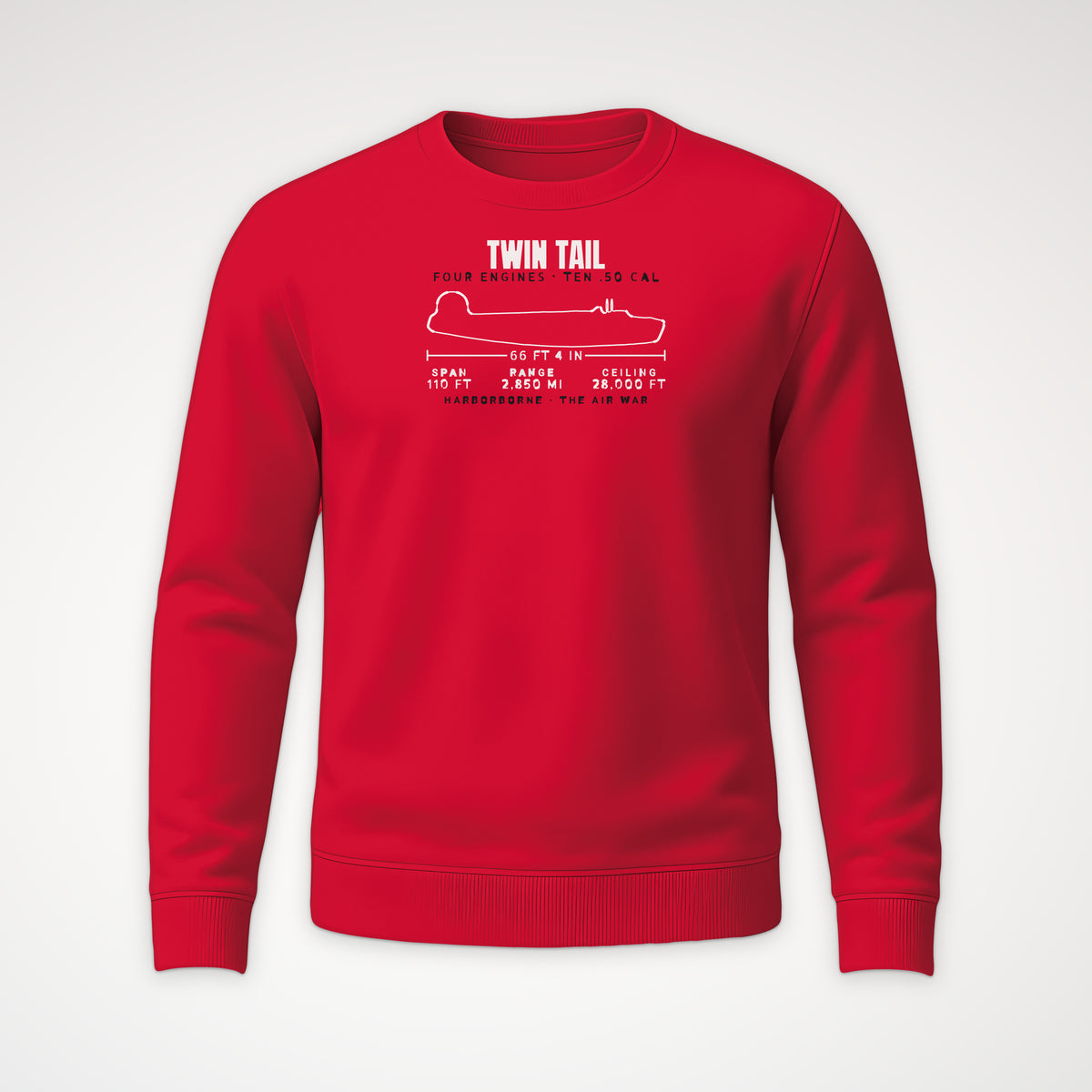 Twin-Tail Heavy Bomber Blueprint Crewneck Sweatshirt in Red