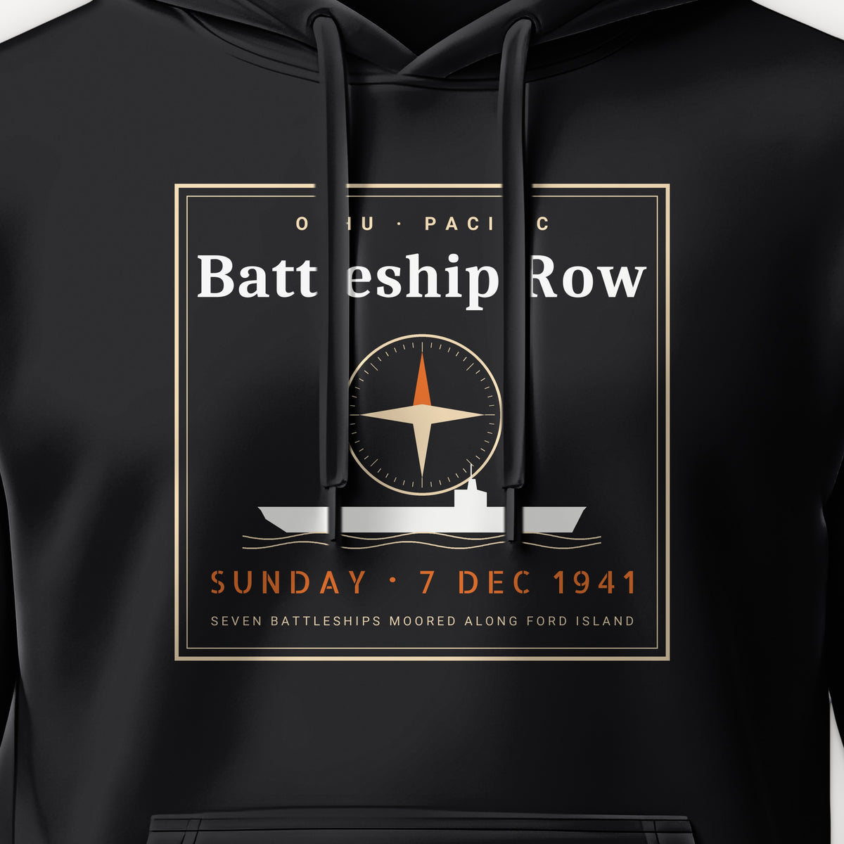 Battleship Row Frame Hoodie, front print detail