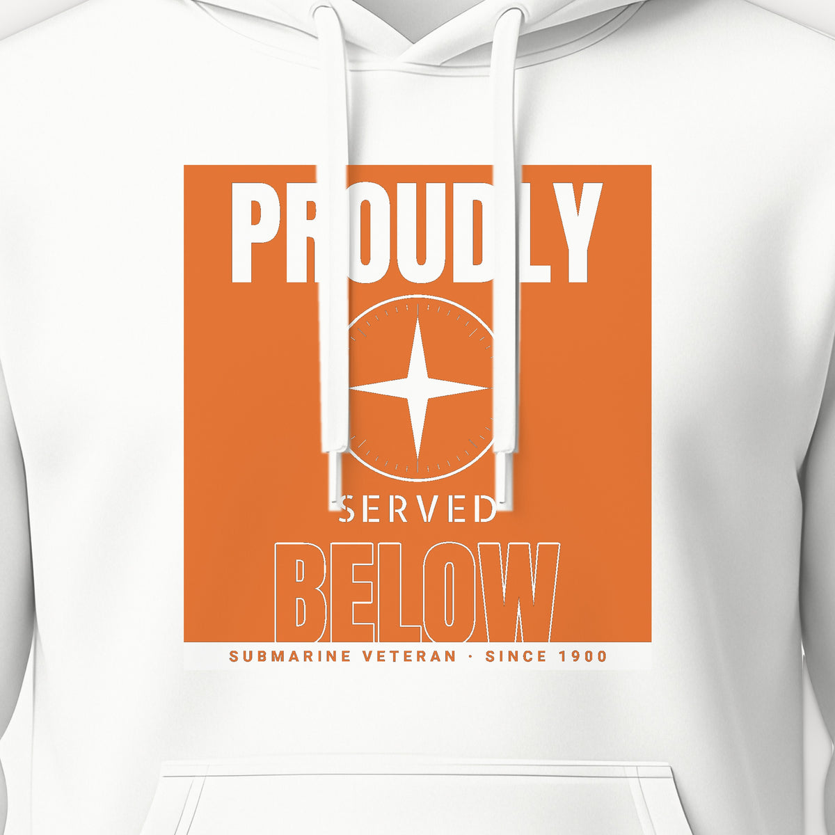 Proudly Served Below Poster Hoodie, front print detail