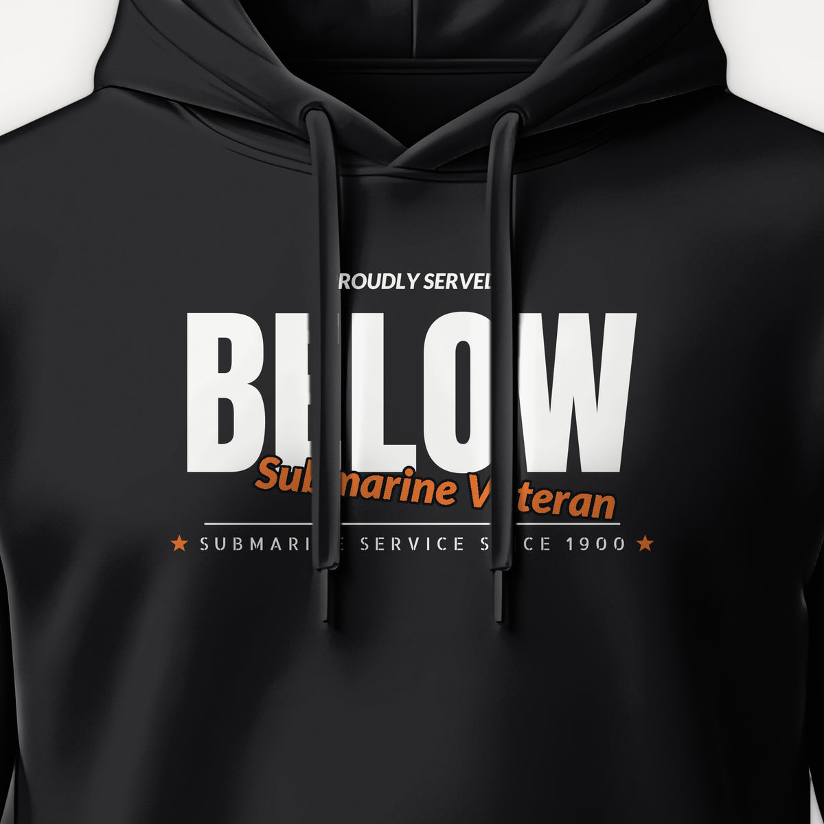 Proudly Served Below Club Hoodie, front print detail