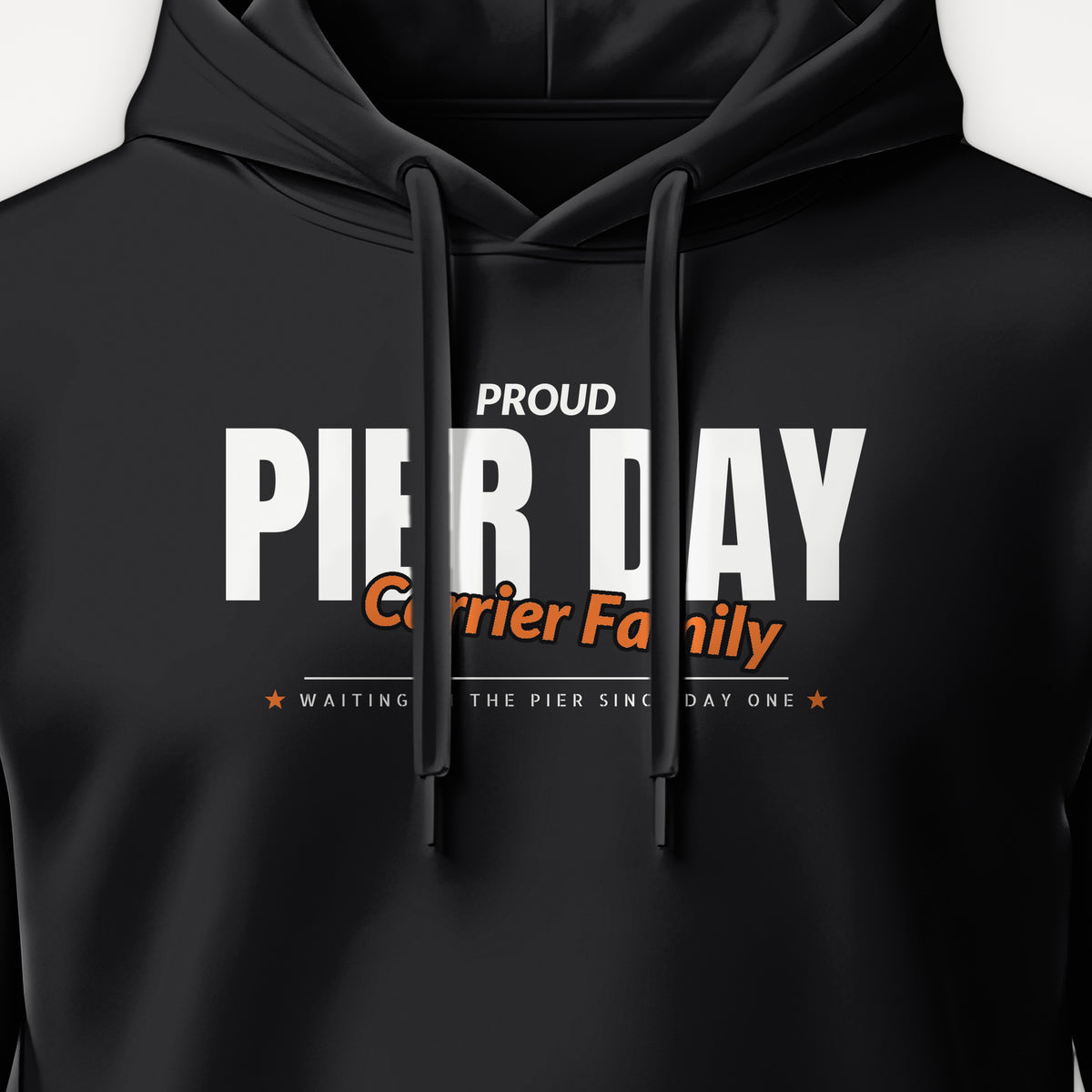 Pier Day Proud Carrier Family Hoodie, front print detail
