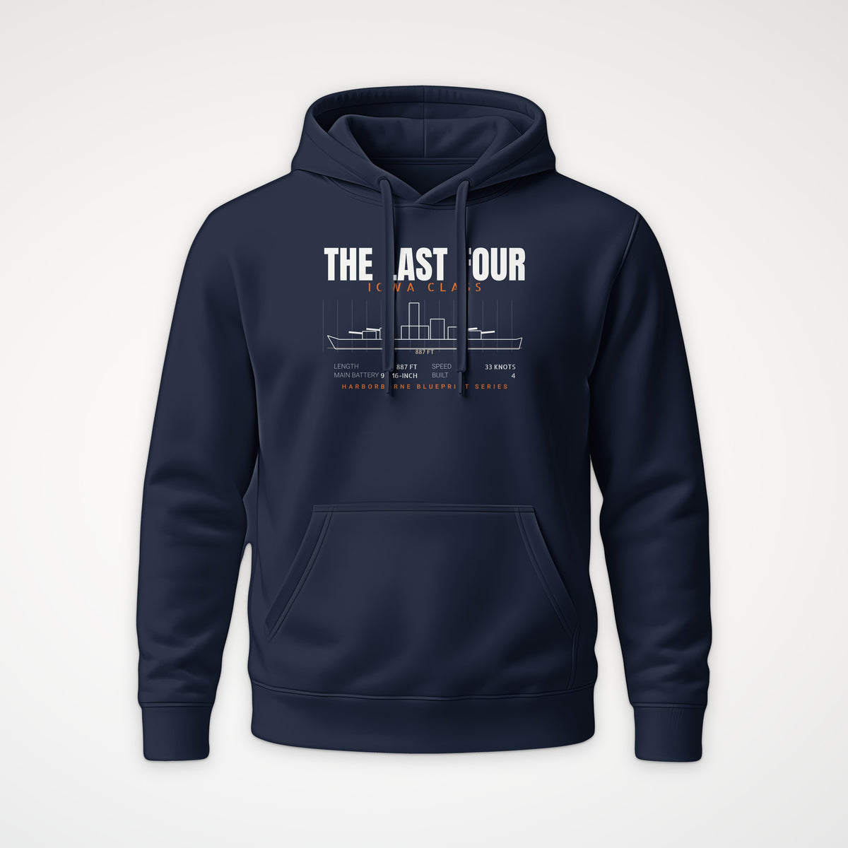 The Last Four Iowa-Class Blueprint Hoodie in French Navy