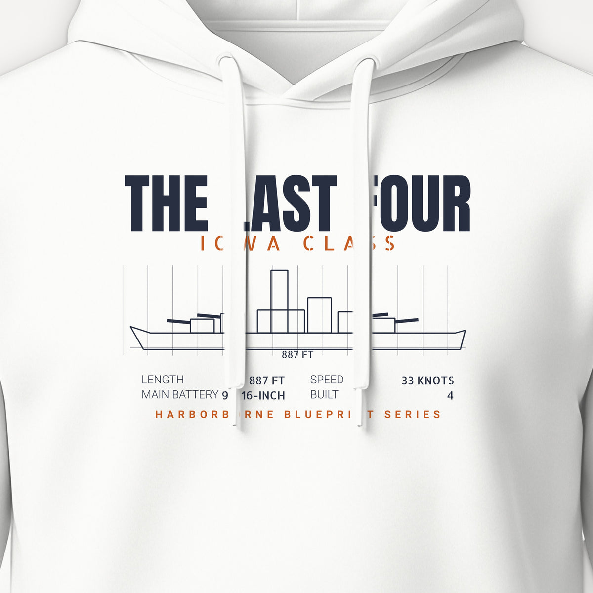 The Last Four Iowa-Class Blueprint Hoodie, front print detail