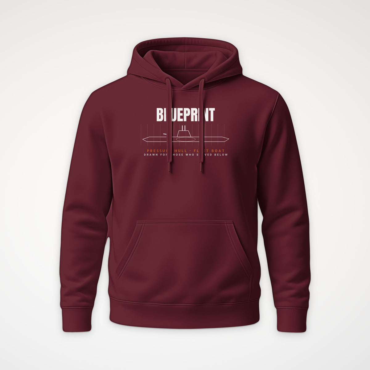 Pressure Hull Blueprint Served Below Hoodie in Burgundy