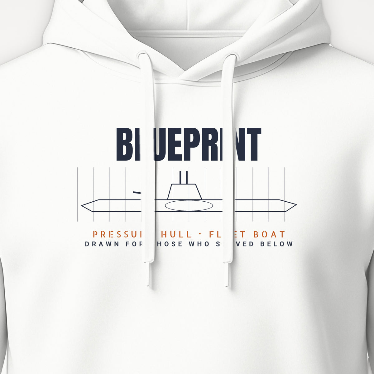 Pressure Hull Blueprint Served Below Hoodie, front print detail