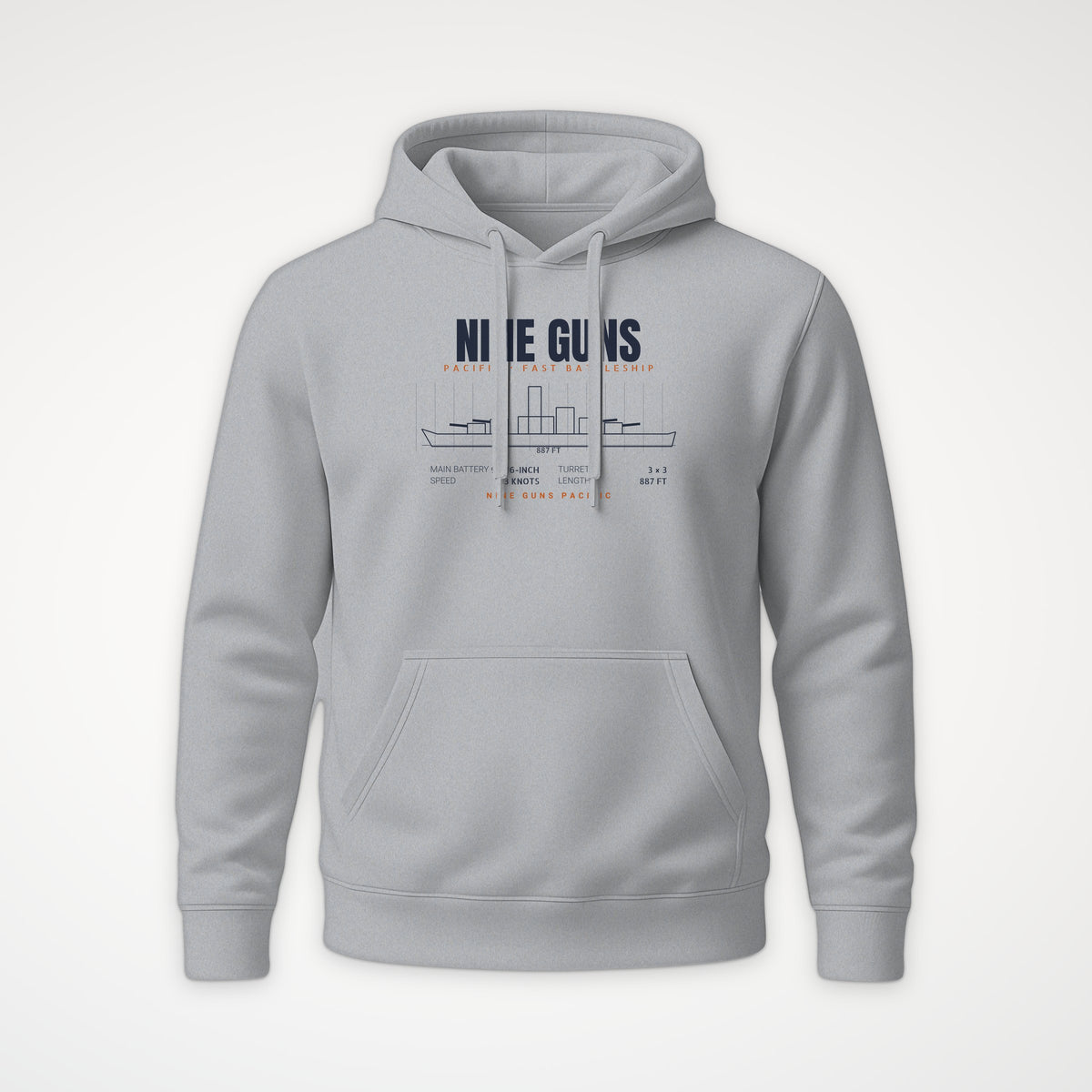 Nine Guns Pacific Blueprint Hoodie in Heather Grey