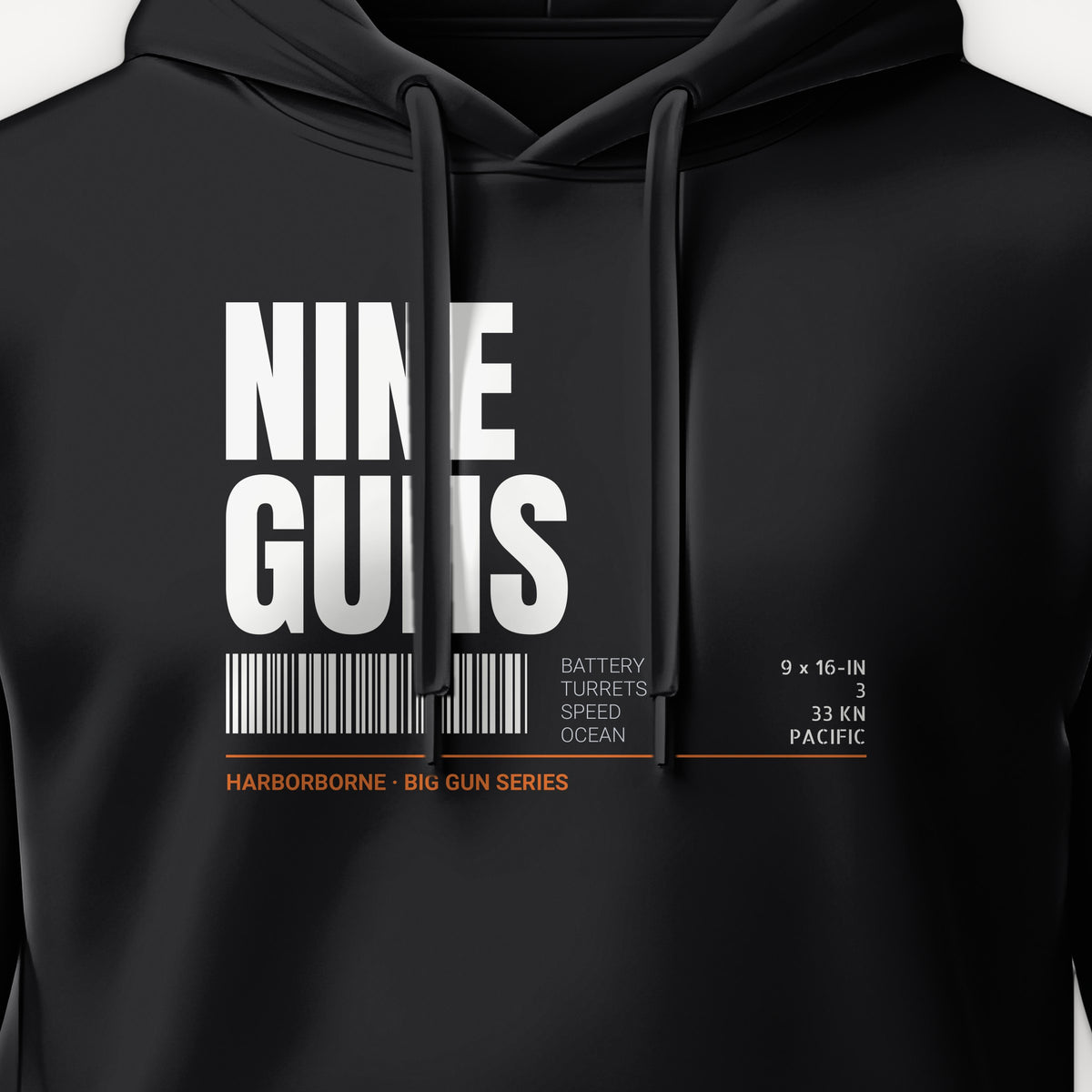 Nine Guns Pacific Tag Hoodie, front print detail
