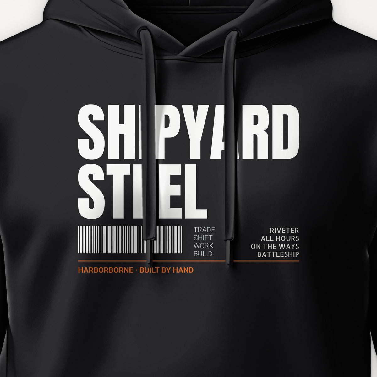 Shipyard Steel Tag Hoodie, front print detail