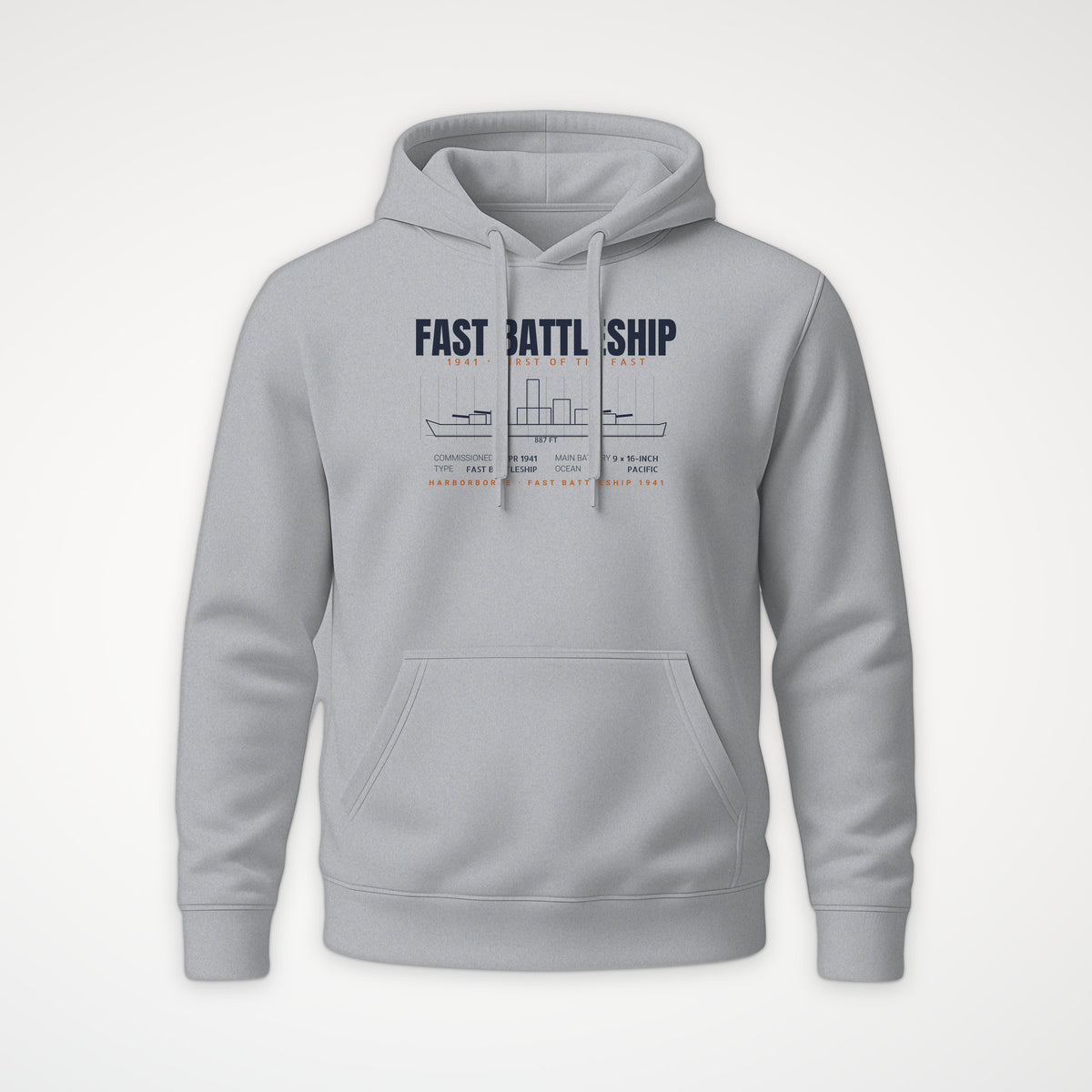 Fast Battleship 1941 Blueprint Hoodie in Heather Grey