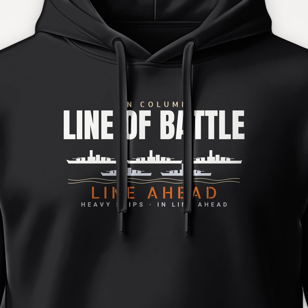 Line of Battle Row Hoodie, front print detail