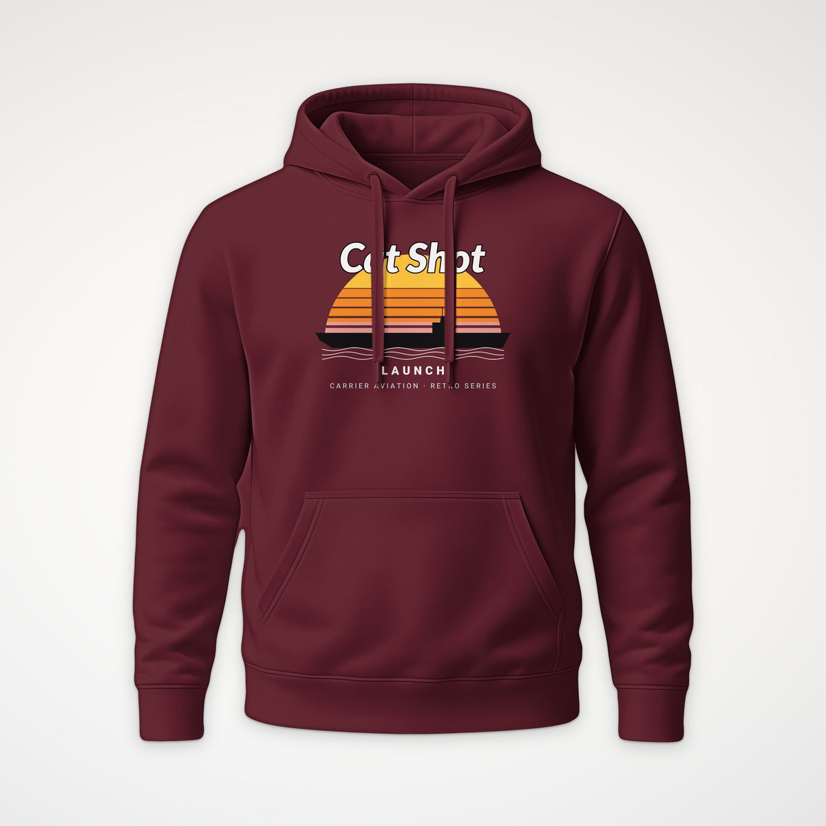 Cat Shot Retro Sunset Hoodie in Burgundy