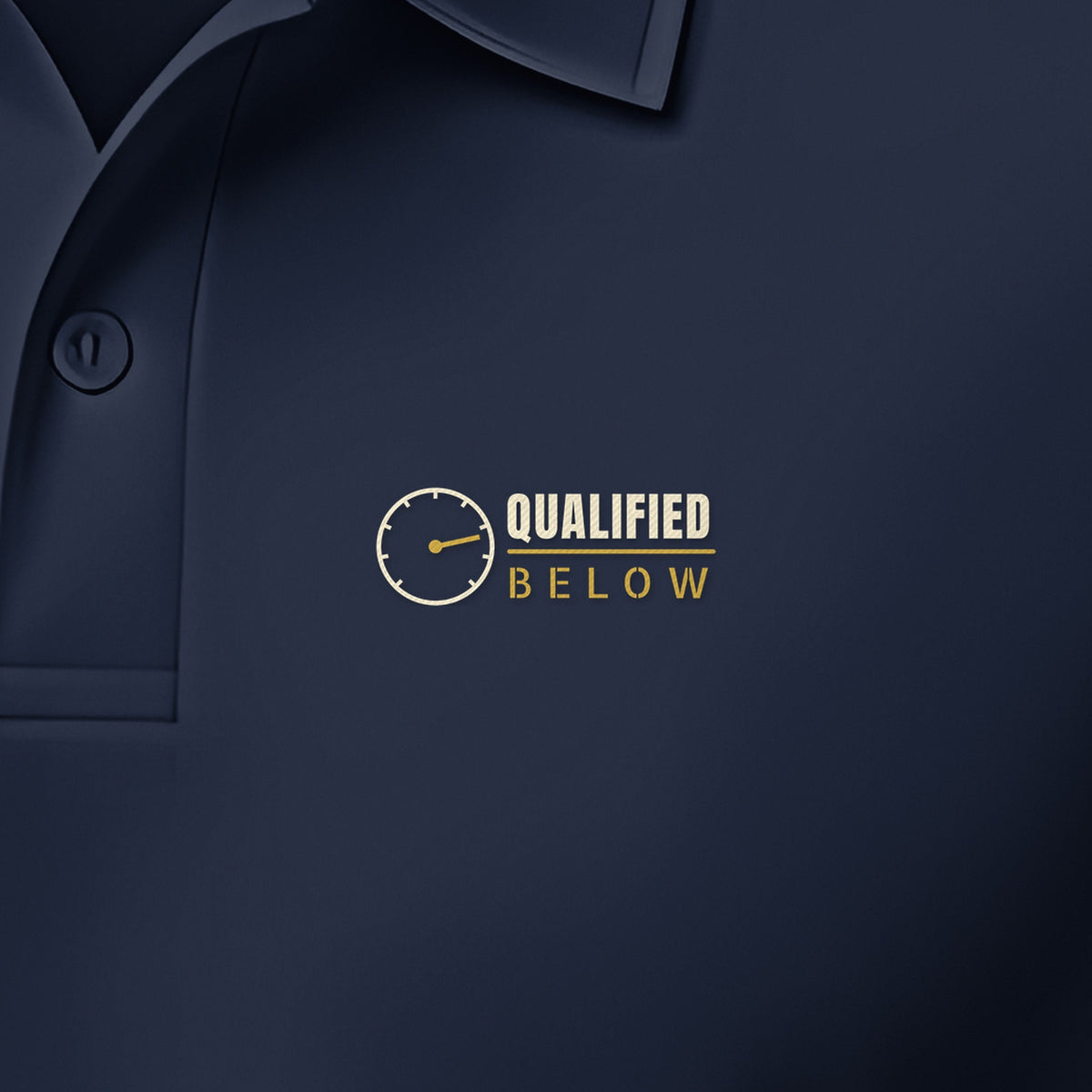 Qualified Below Polo, left-chest detail