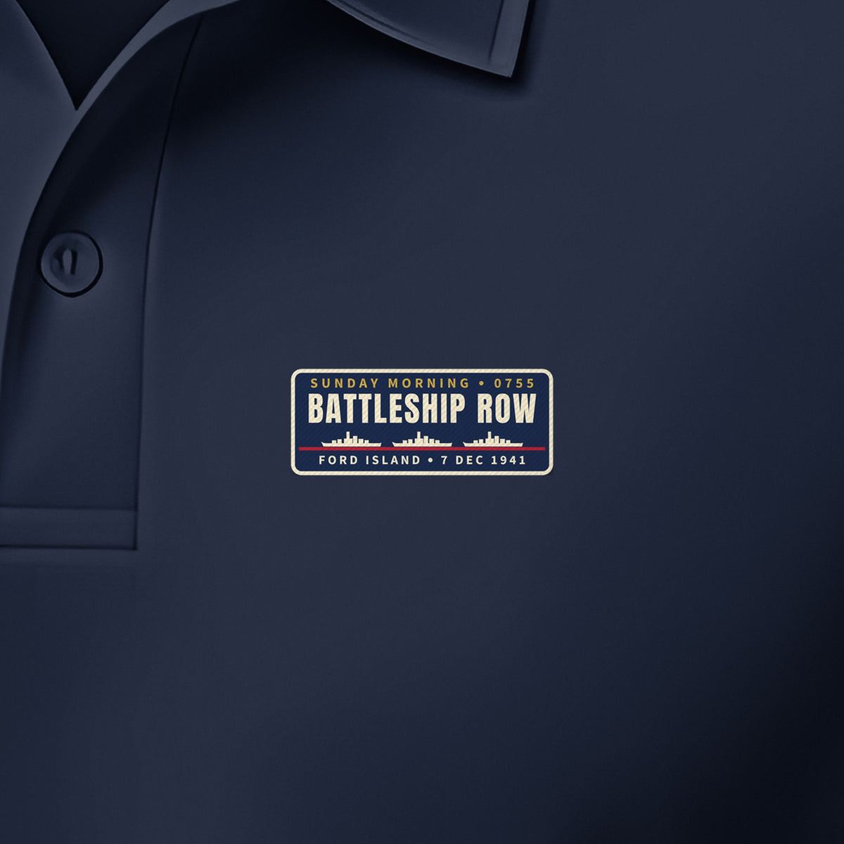 Battleship Row Sunday Morning Patch Polo, left-chest detail