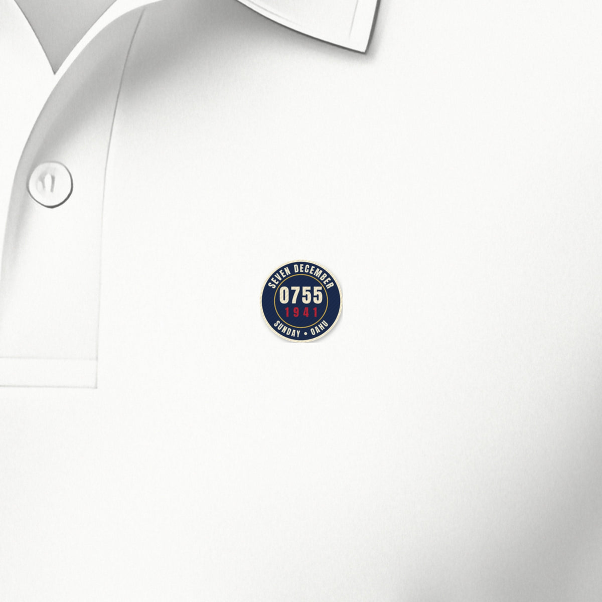 Seven December Roundel Polo, left-chest detail