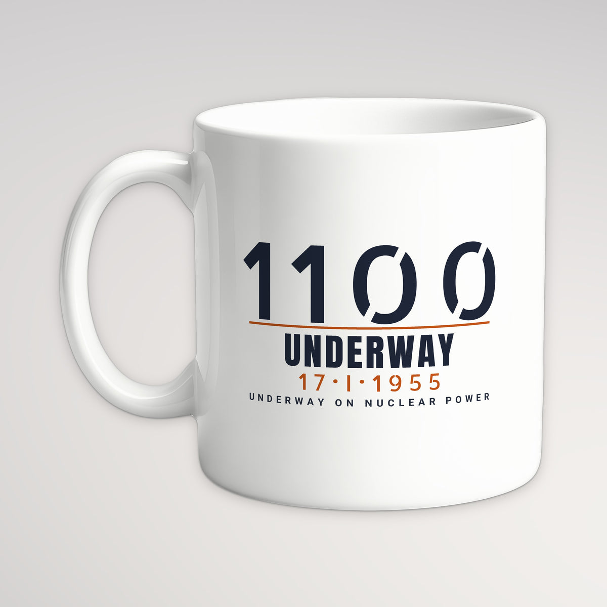 Underway on Nuclear Power 1100 Mug, white mug, handle left