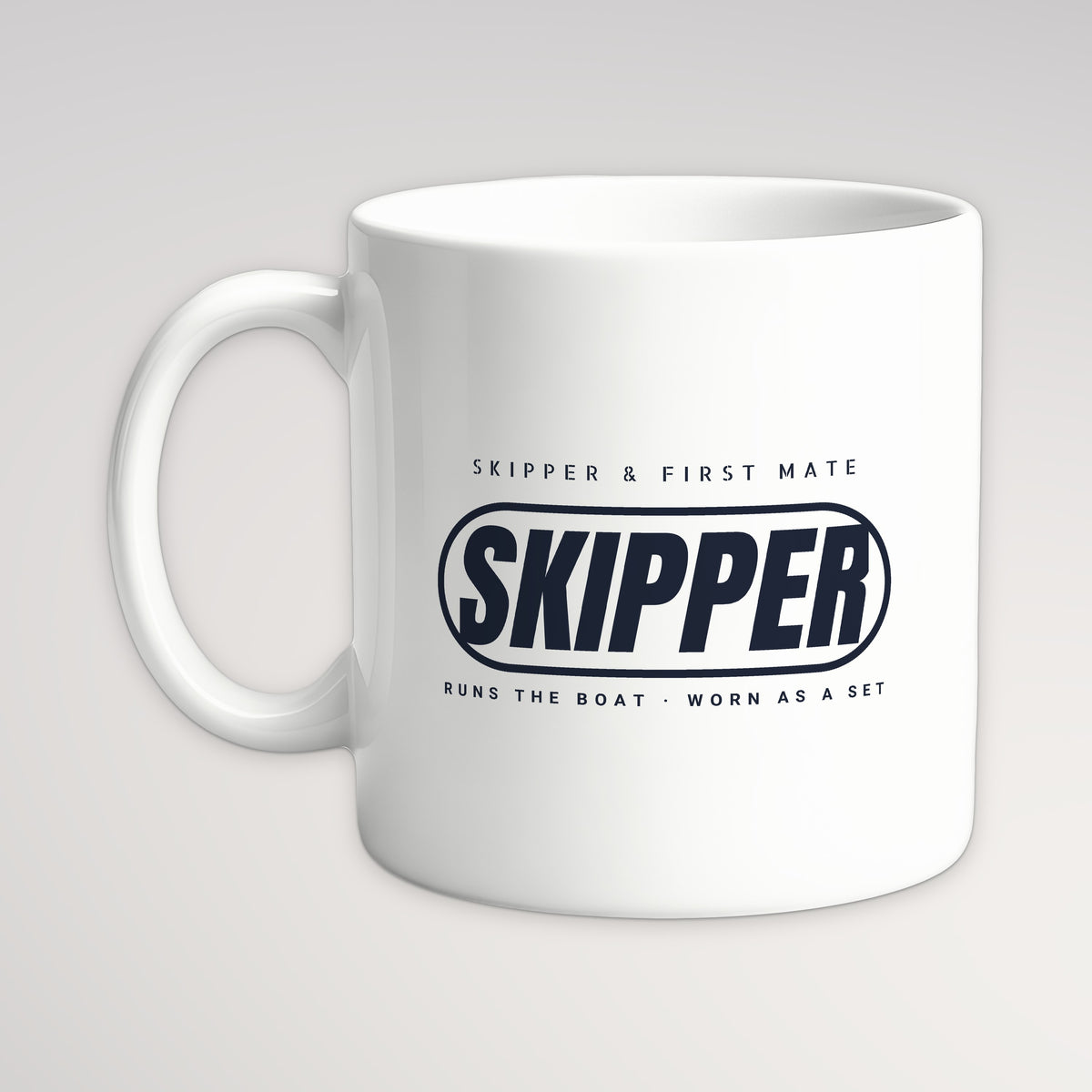 Skipper and First Mate Skipper Mug, white mug, handle left