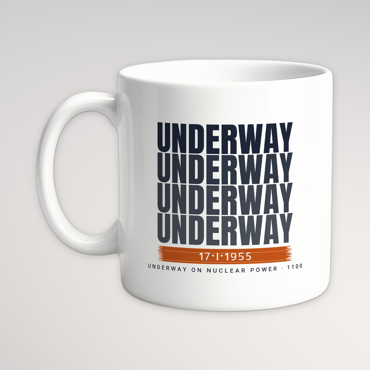 Underway on Nuclear Power Echo Mug, white mug, handle left