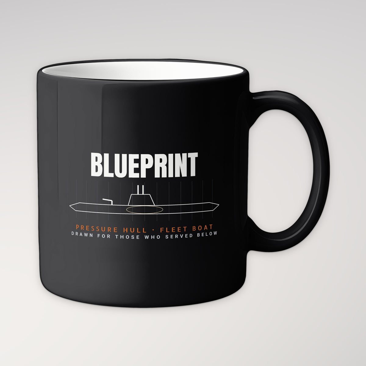 Pressure Hull Blueprint Served Below Mug in black