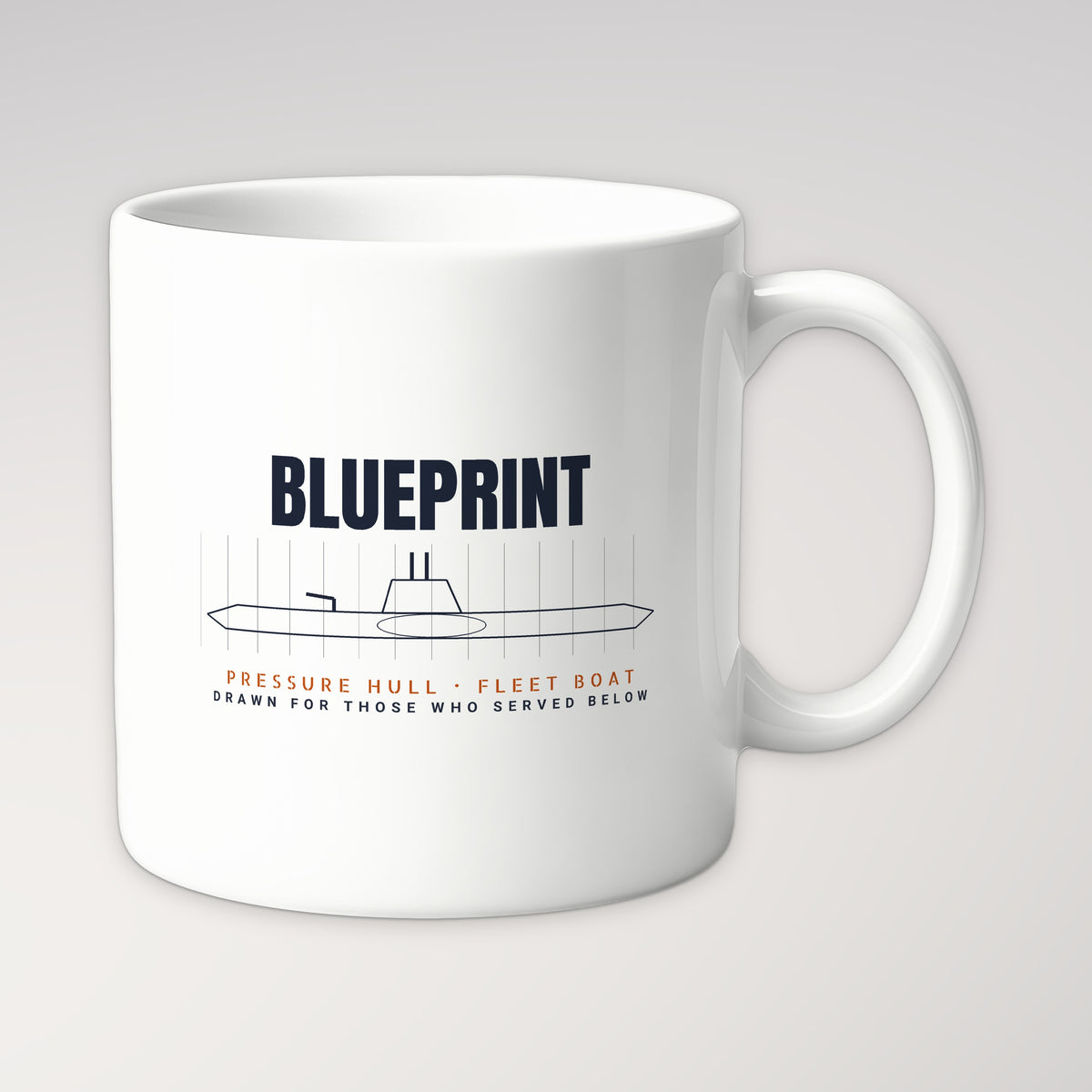 Pressure Hull Blueprint Served Below Mug in white