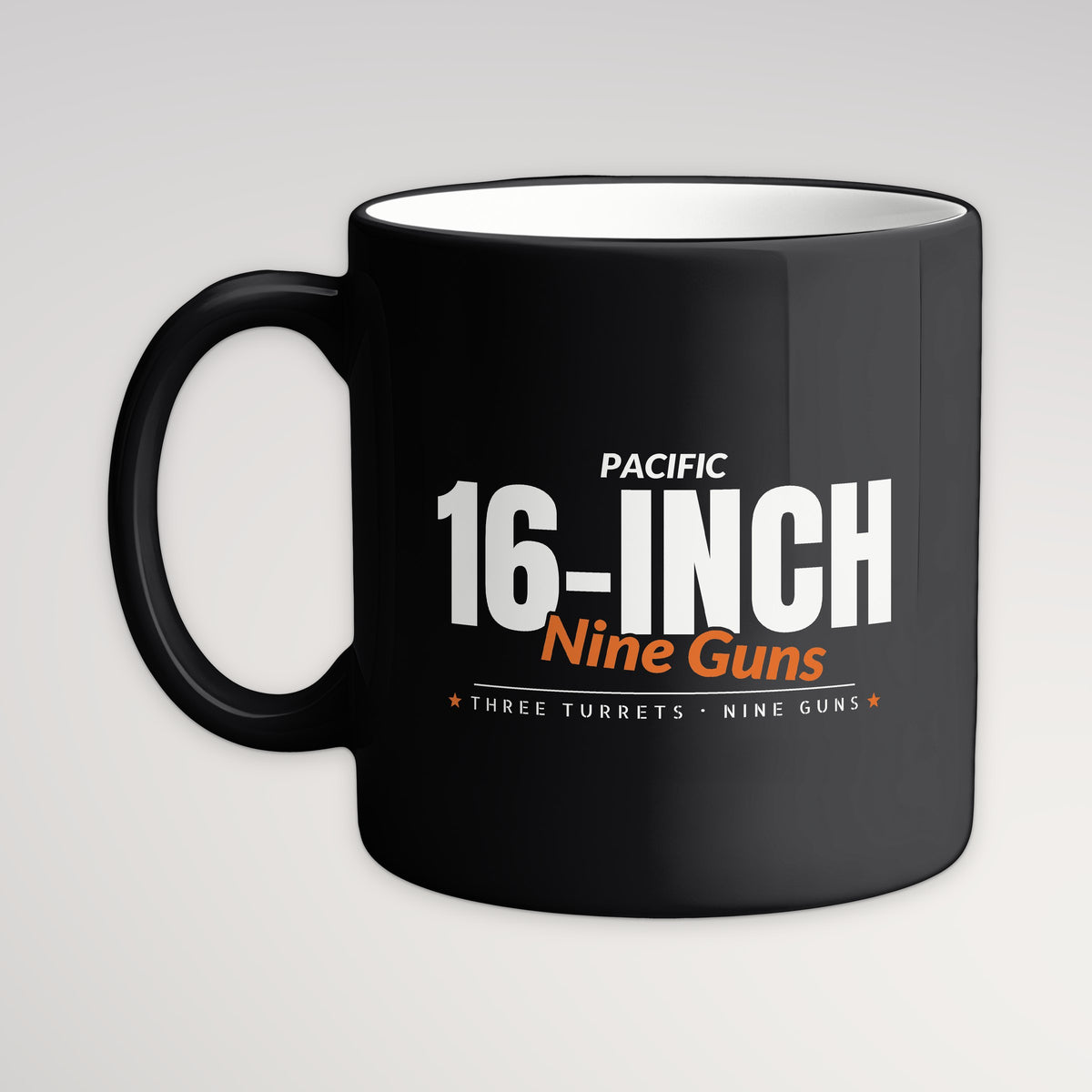 Nine Guns Pacific Club Mug, black mug, handle left