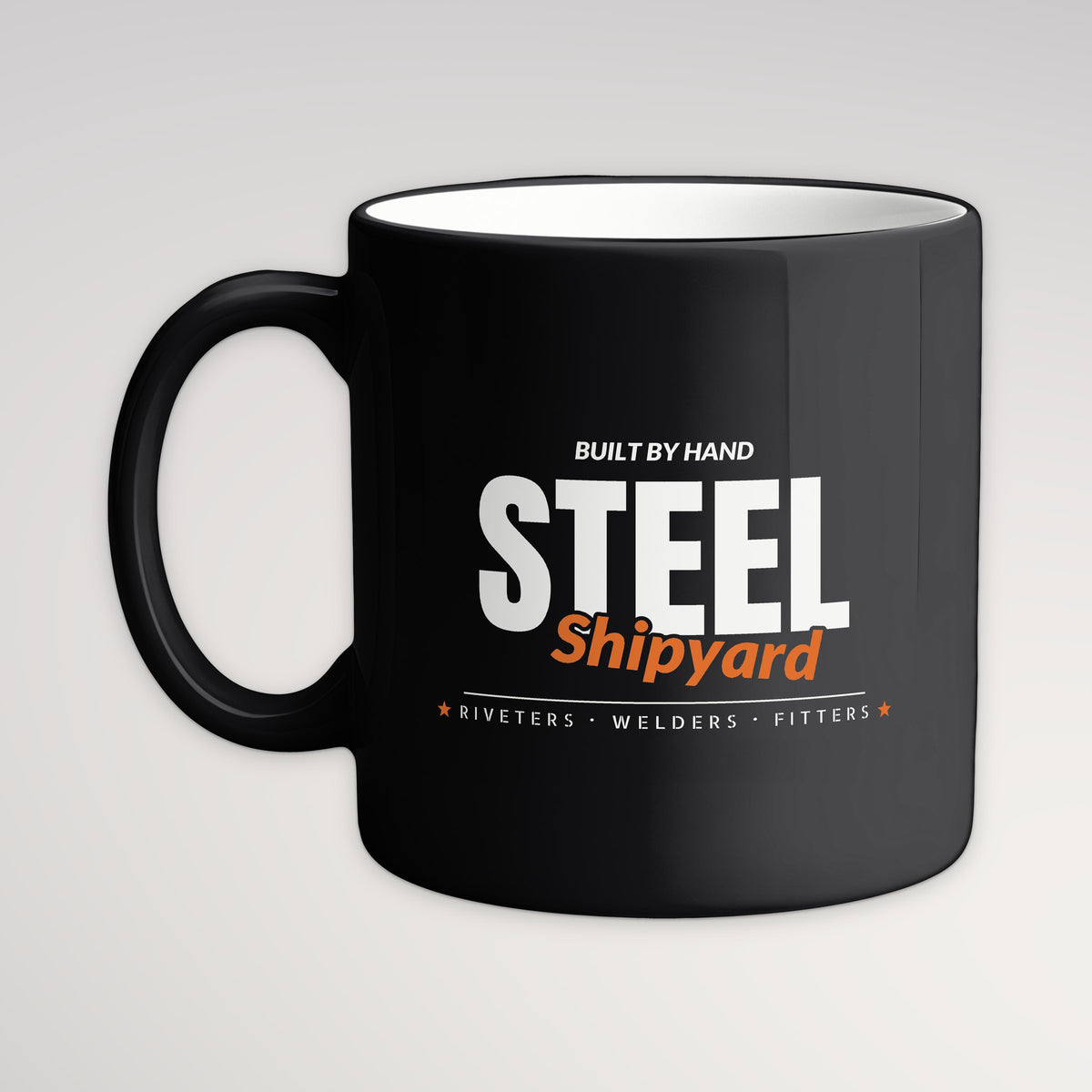 Shipyard Steel Club Mug, black mug, handle left