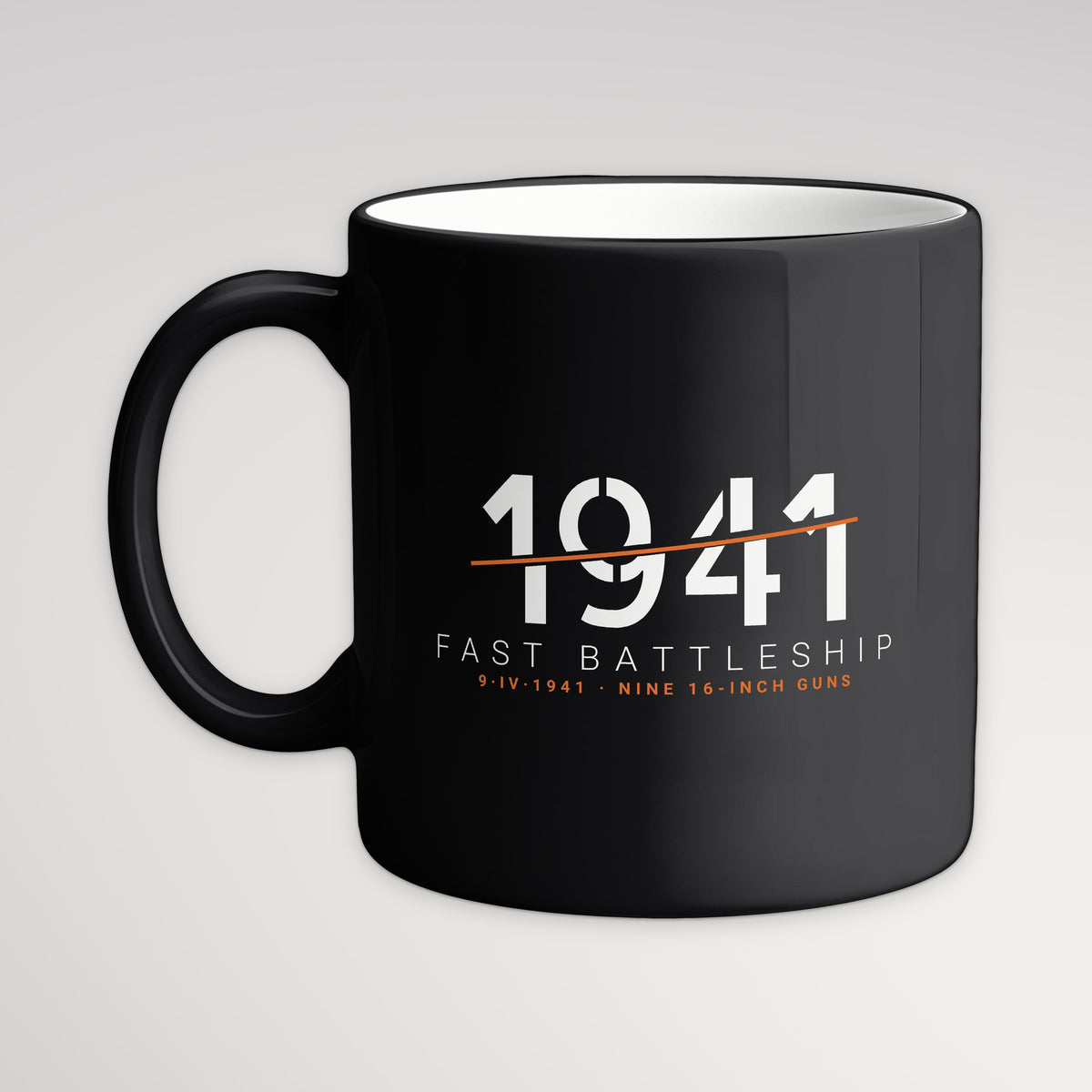 Fast Battleship 1941 Sliced Mug, black mug, handle left