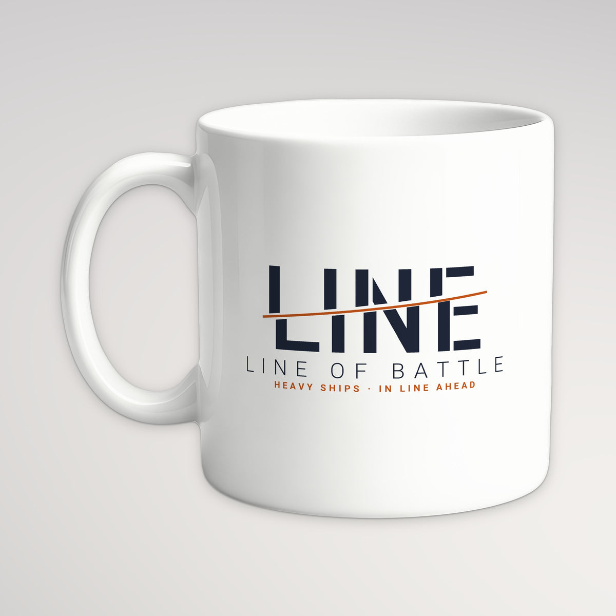 Line of Battle Sliced Mug, white mug, handle left