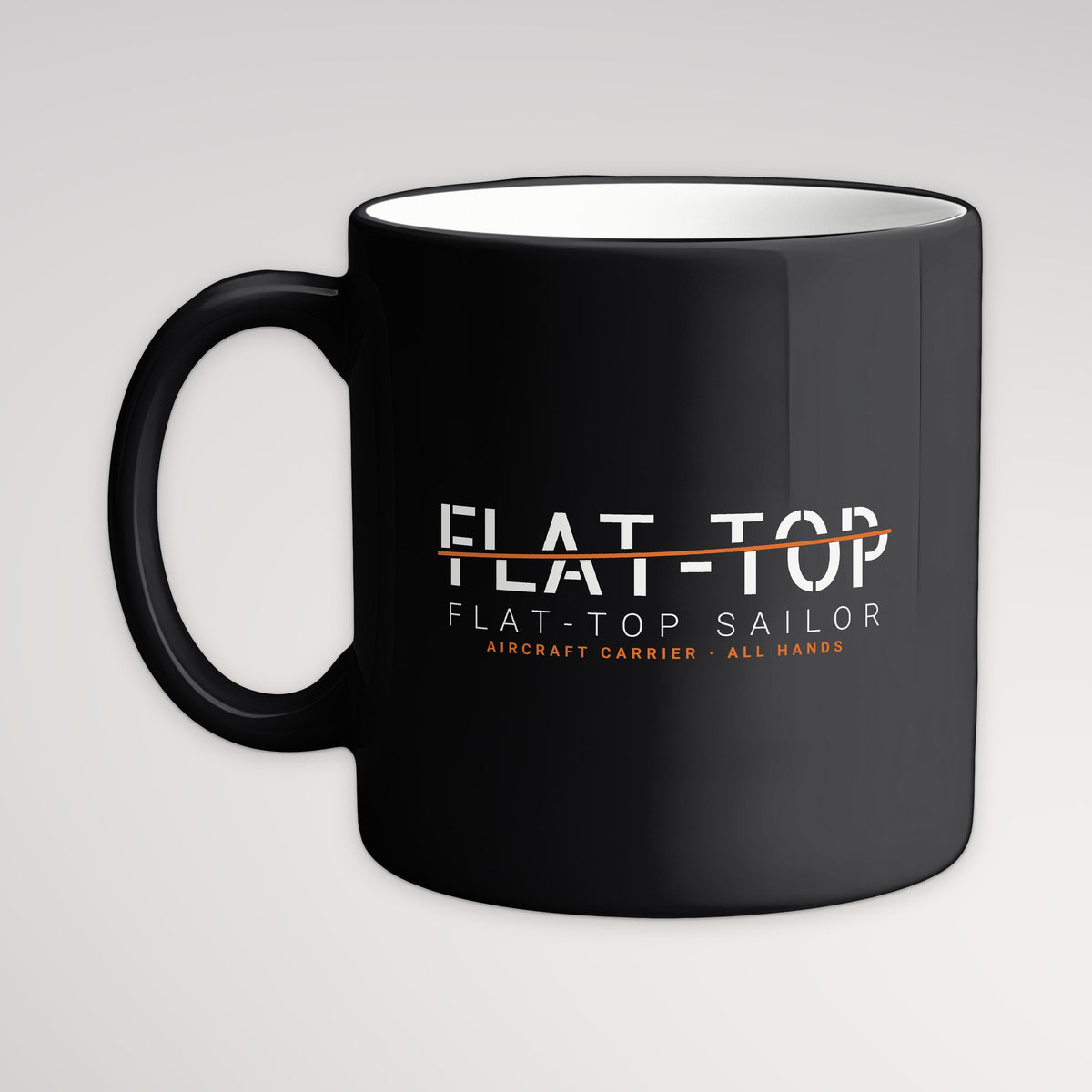 Flat-Top Sailor Sliced Mug, black mug, handle left