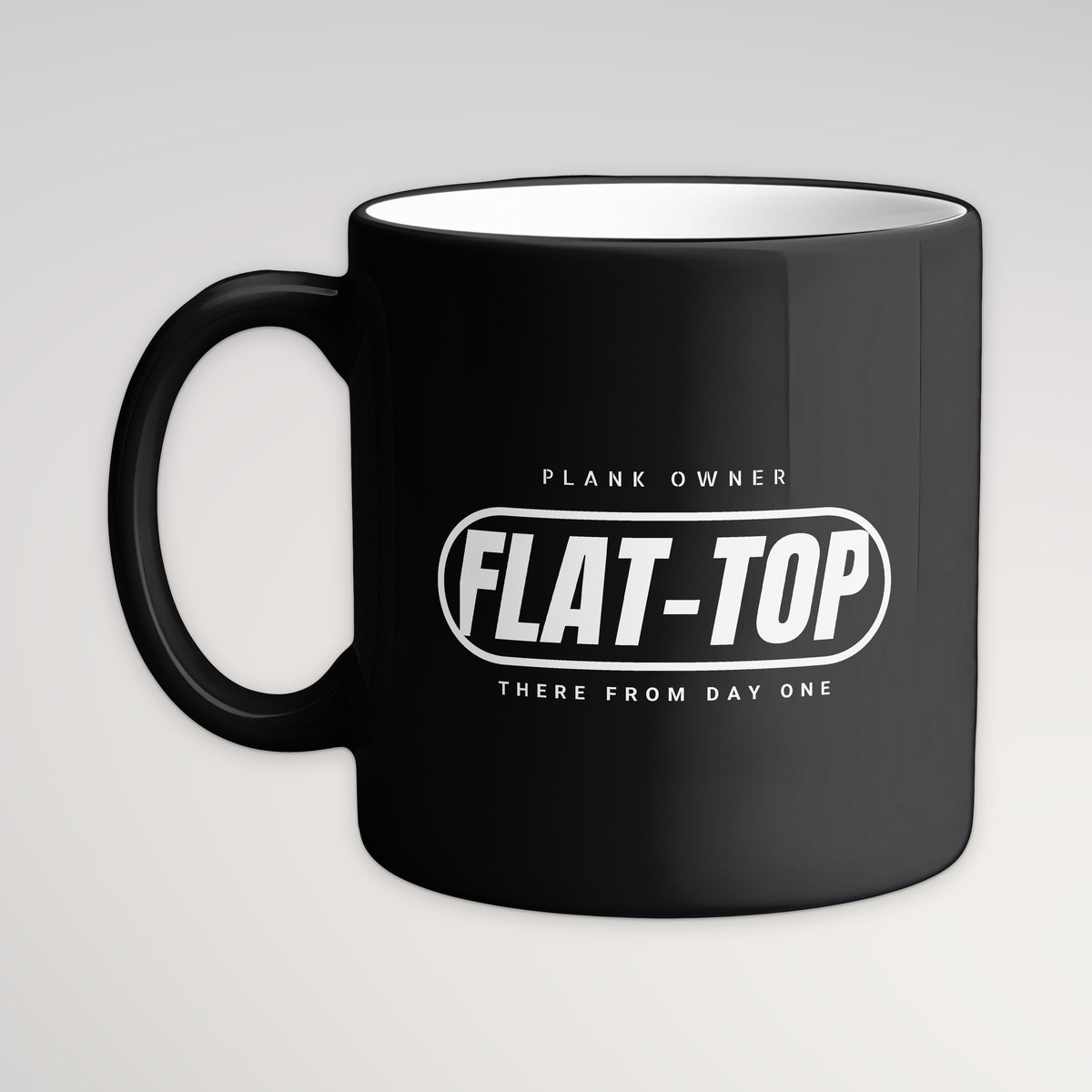 Flat-Top Sailor Plank Owner Mug, black mug, handle left