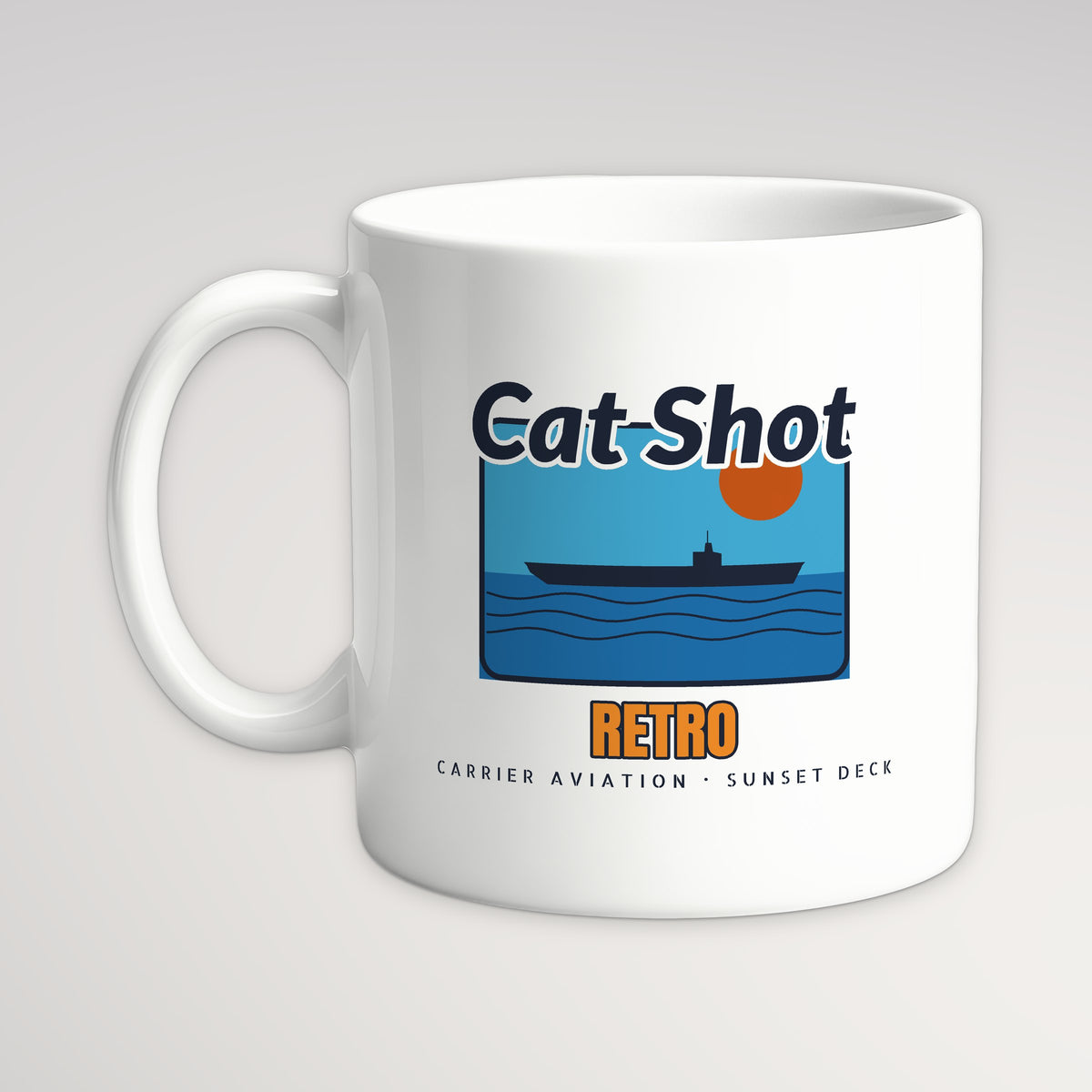 Cat Shot Retro Postcard Mug, white mug, handle left