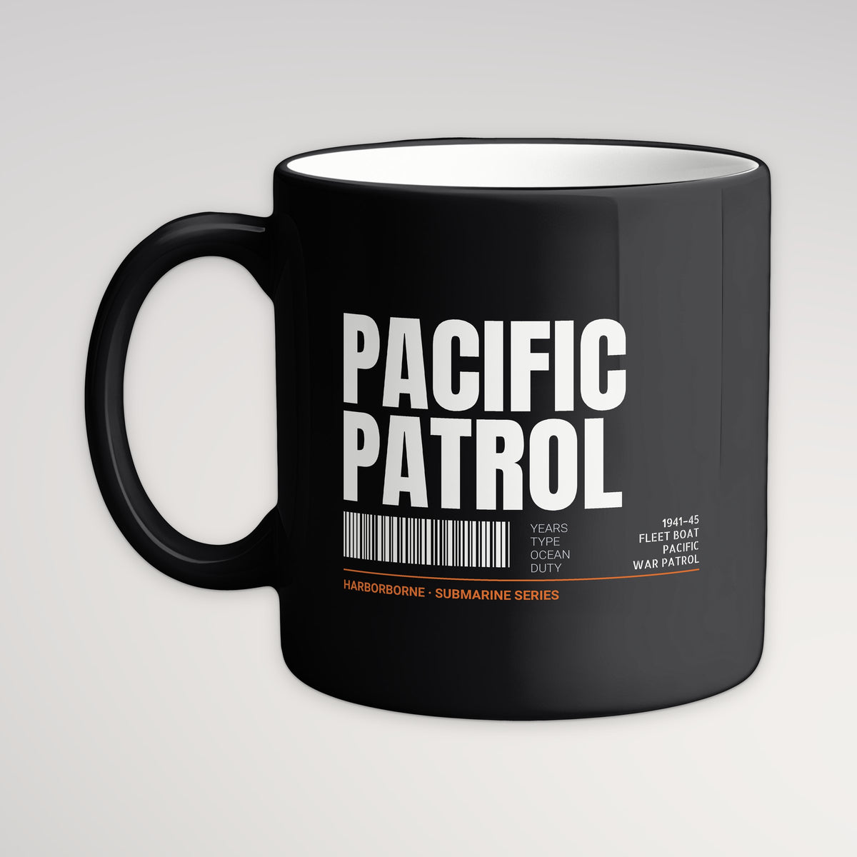 Pacific Patrol 1941–45 Tag Mug, black mug, handle left