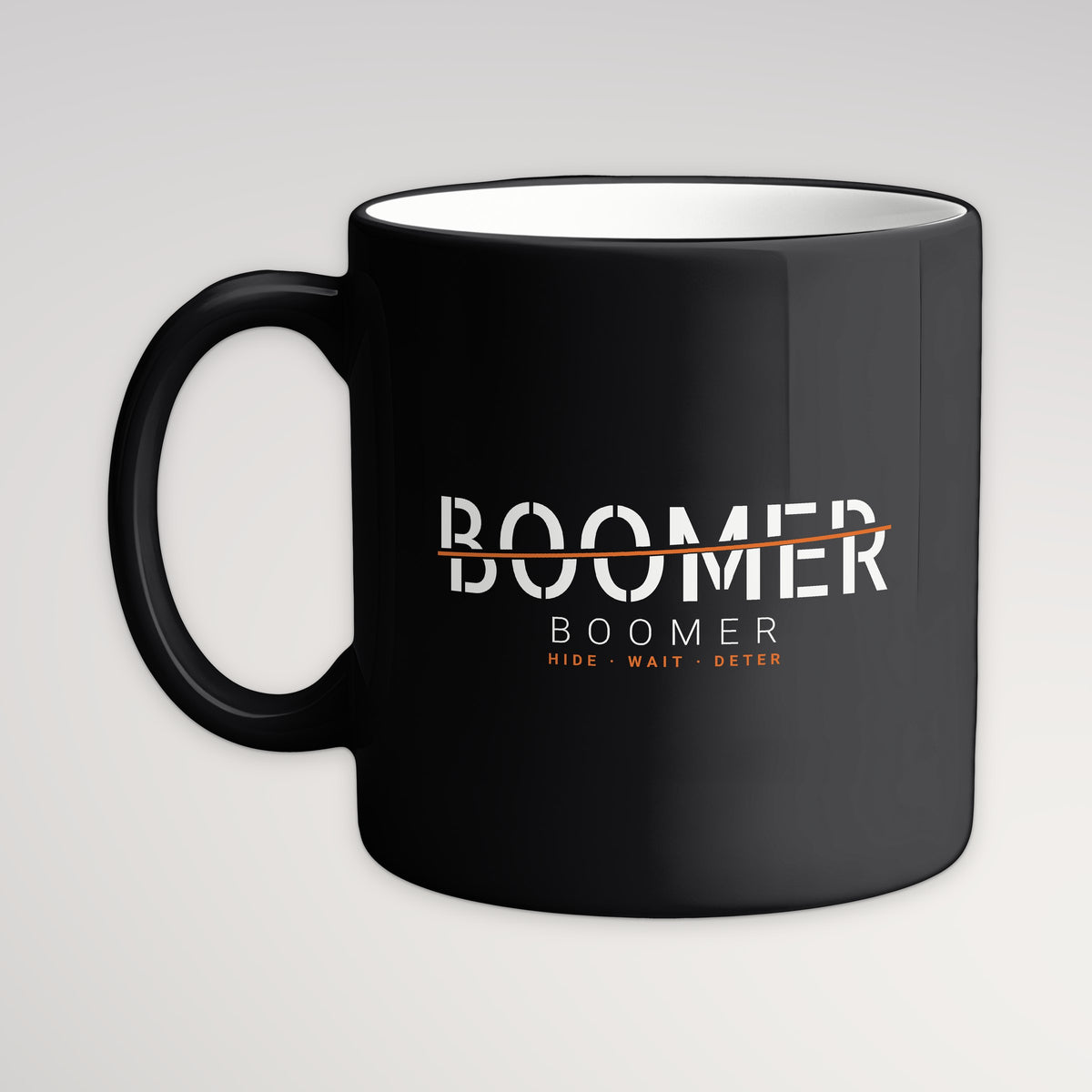 Fast Attack & Boomer Boomer Mug, black mug, handle left