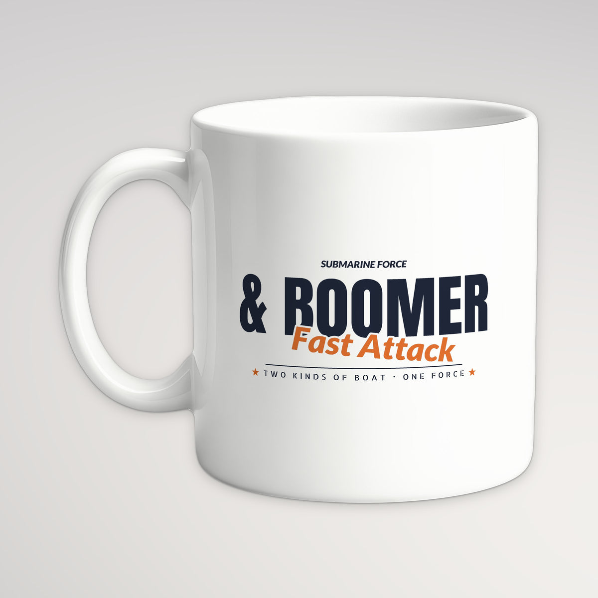Fast Attack & Boomer Club Mug, white mug, handle left