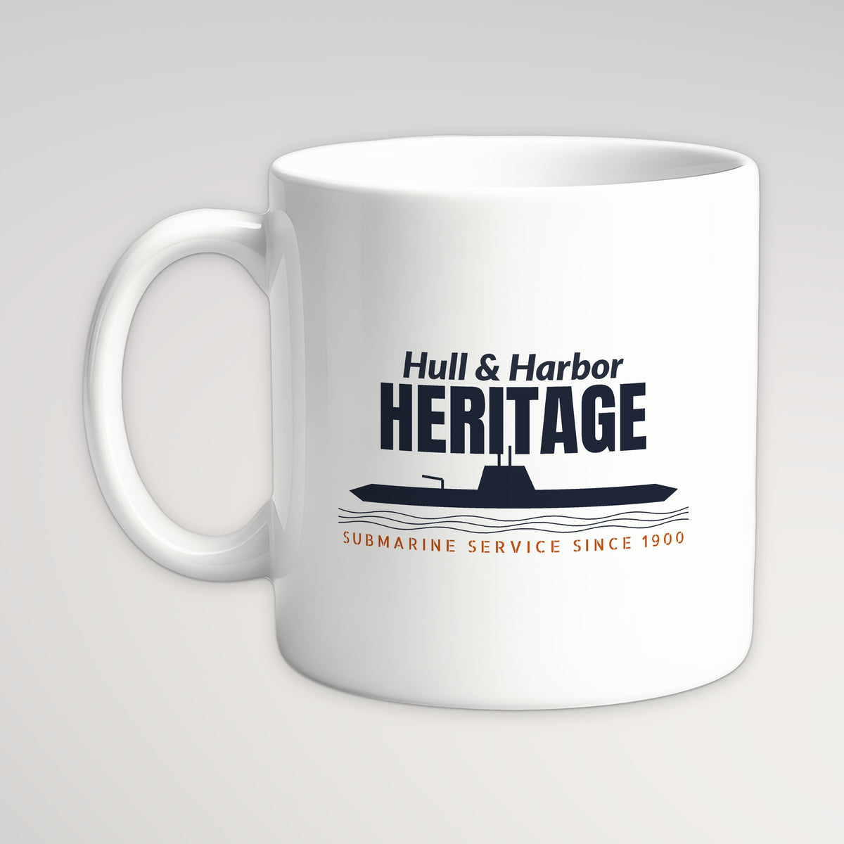 Hull & Harbor Heritage Profile Mug, white mug, handle left