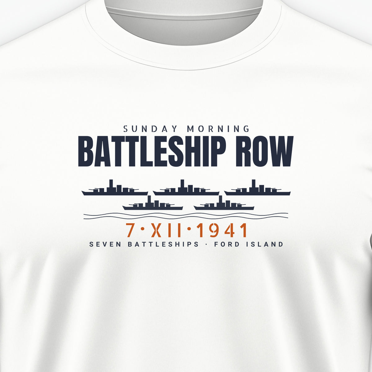 Battleship Row Sunday Morning Tee, front print detail