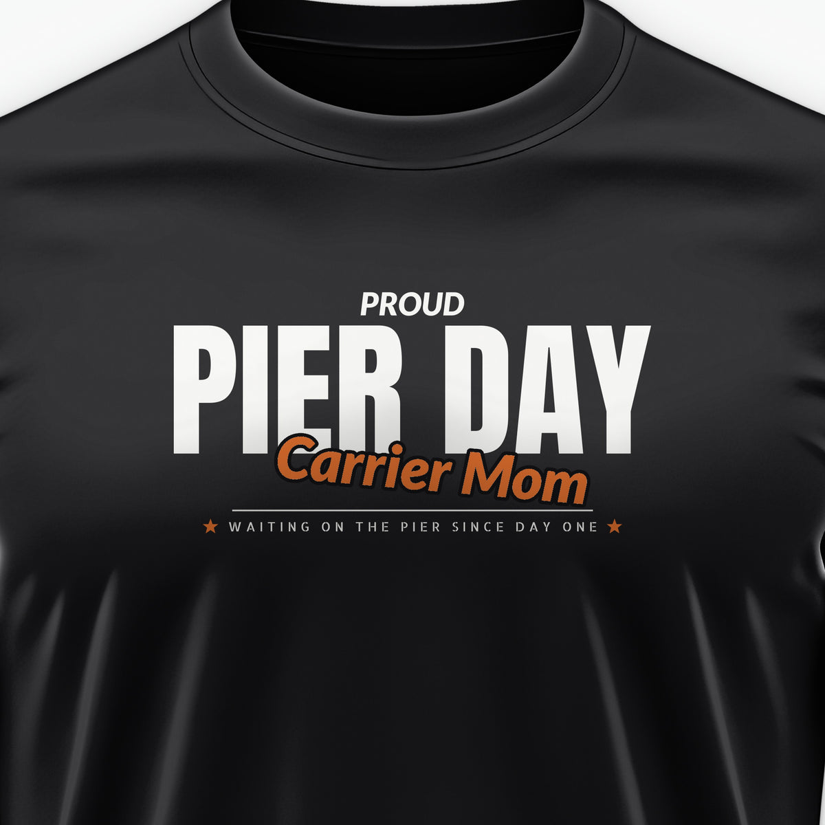 Pier Day Proud Carrier Mom Tee, front print detail
