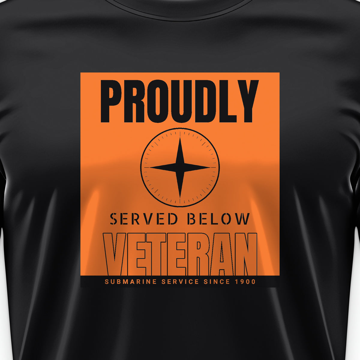 Proudly Served Below Poster Tee, front print detail