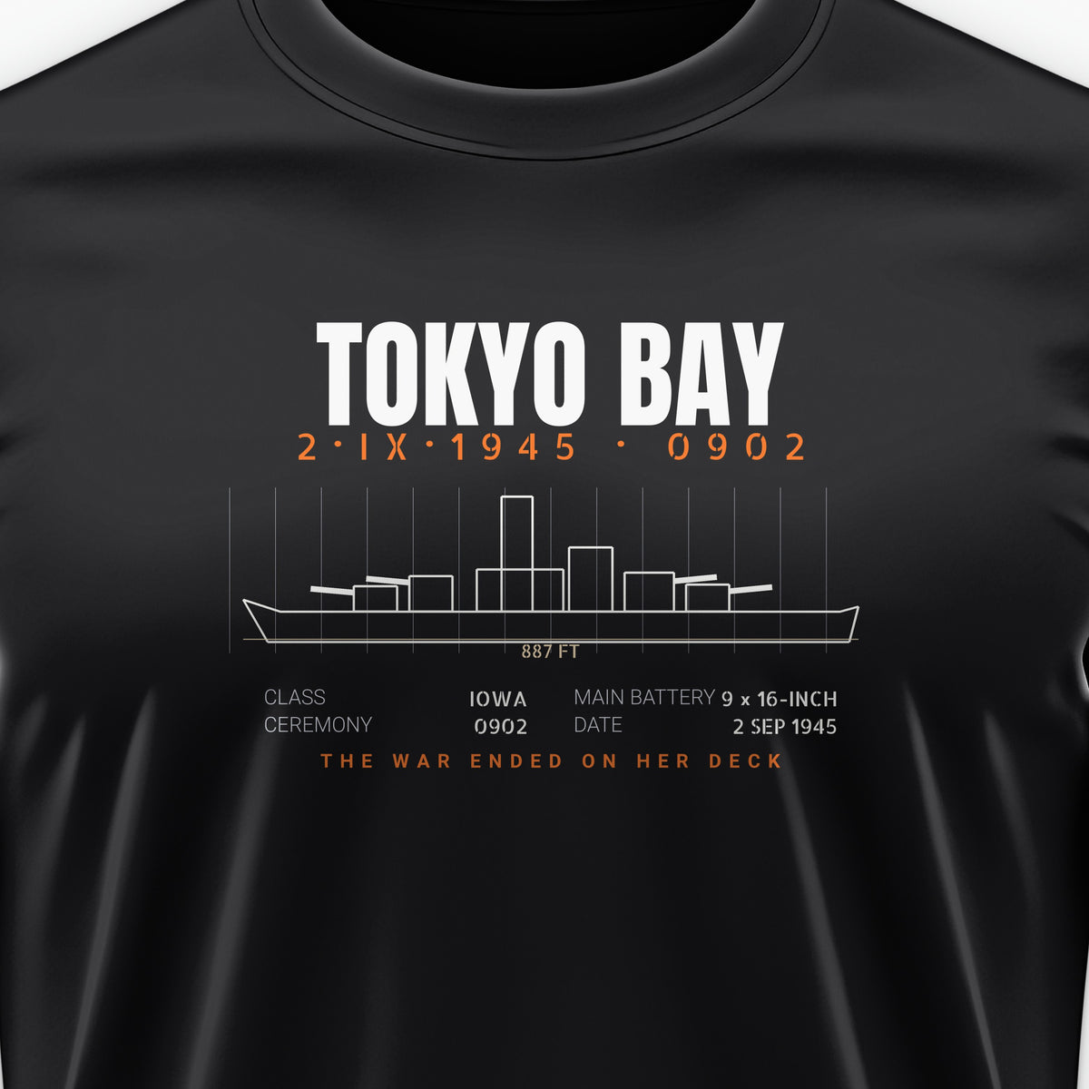 Tokyo Bay Iowa-Class Blueprint Tee, front print detail