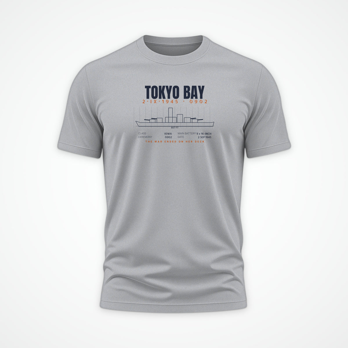 Tokyo Bay Iowa-Class Blueprint Tee in Heather Grey
