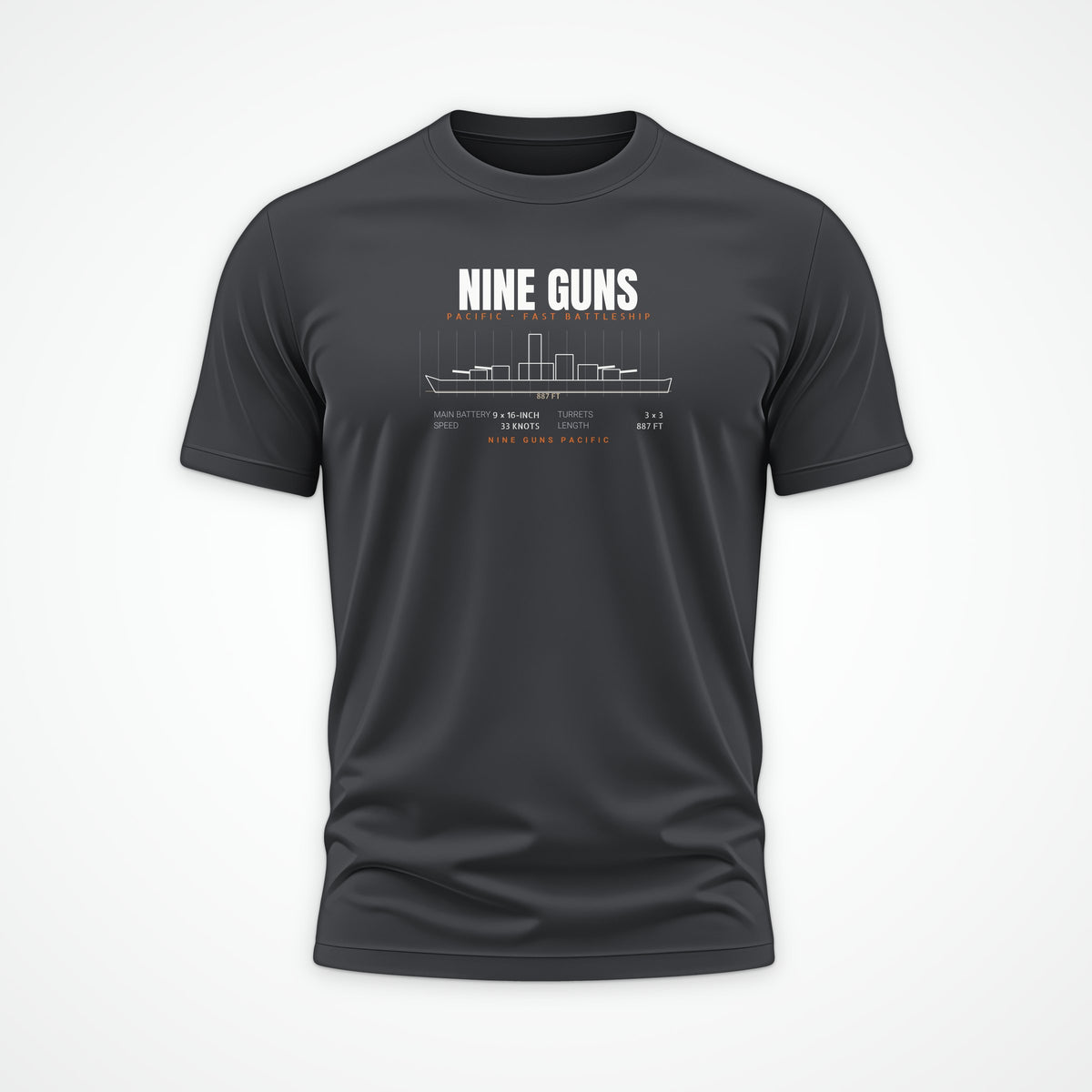 Nine Guns Pacific Blueprint Tee in Anthracite