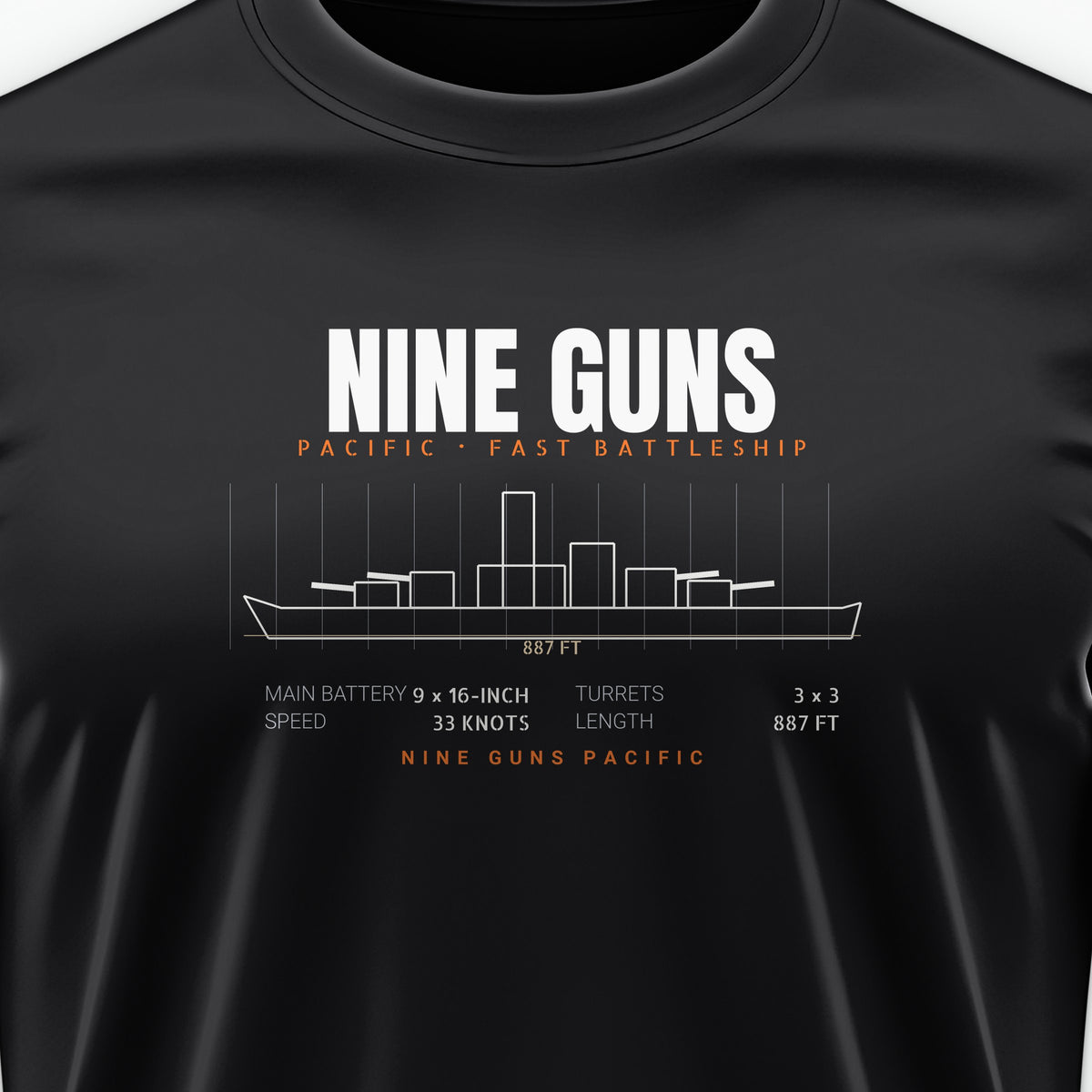 Nine Guns Pacific Blueprint Tee, front print detail
