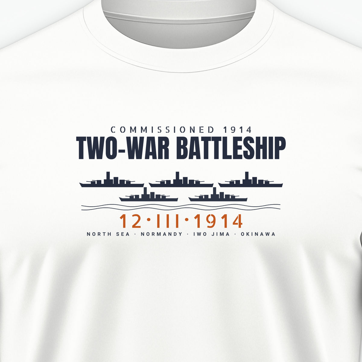 Two-War Battleship Row Tee, front print detail
