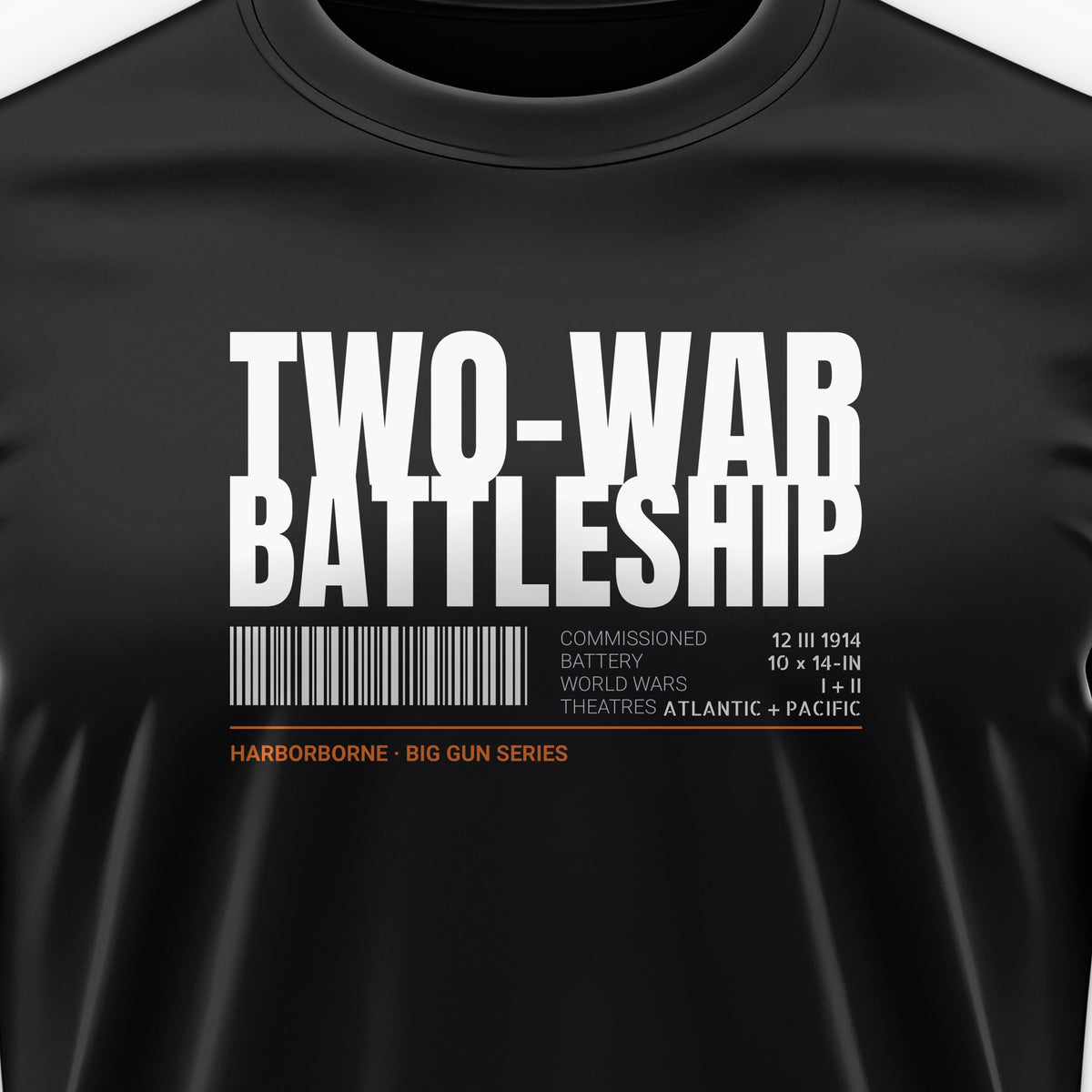 Two-War Battleship Tag Tee, front print detail