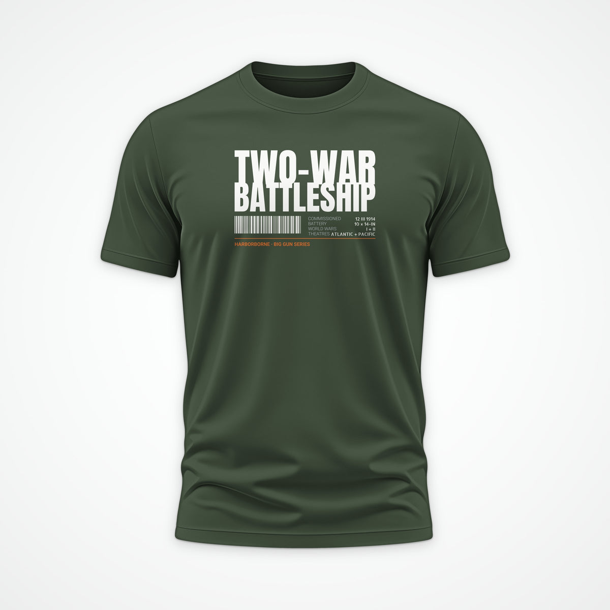 Two-War Battleship Tag Tee in Olive