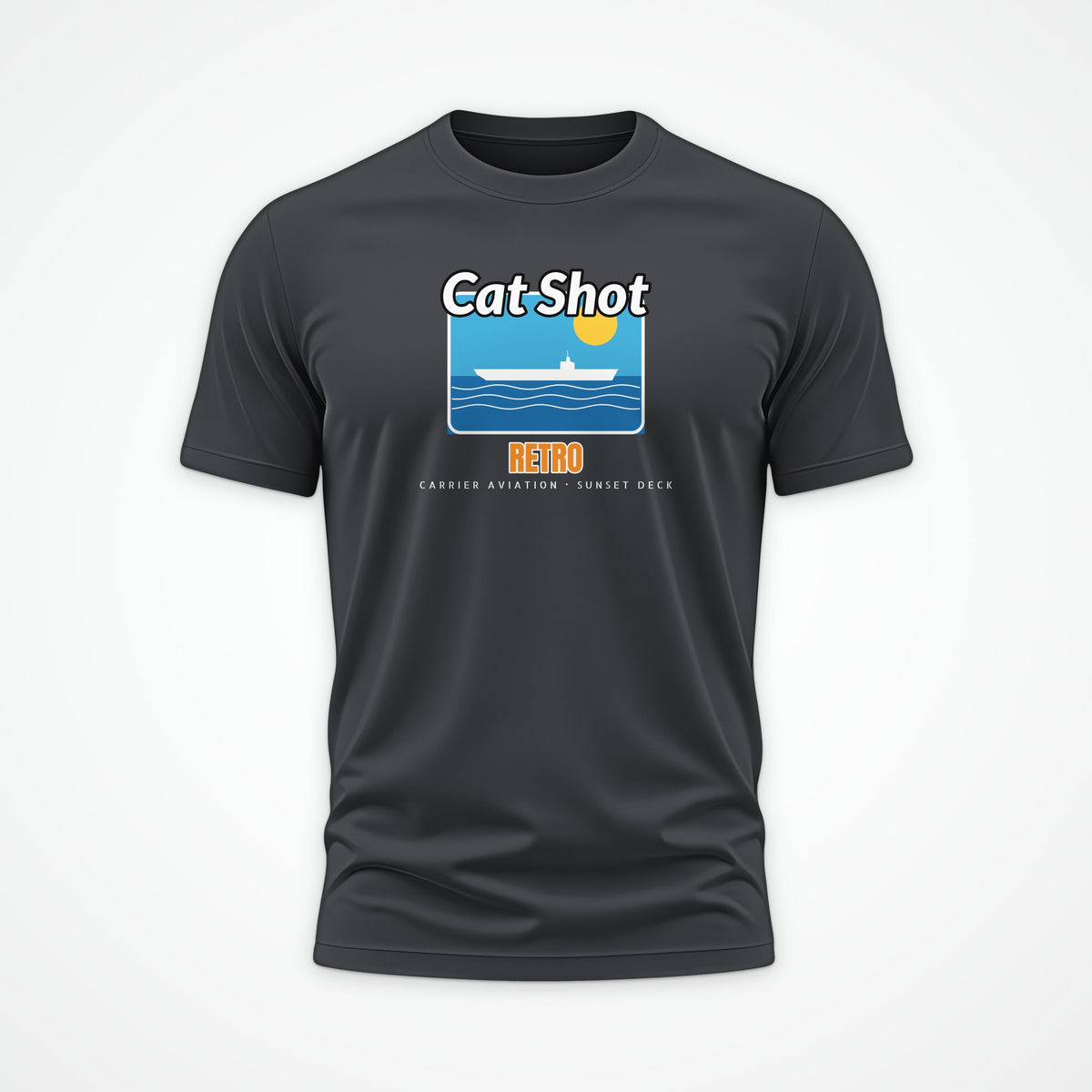 Cat Shot Retro Postcard Tee in Anthracite