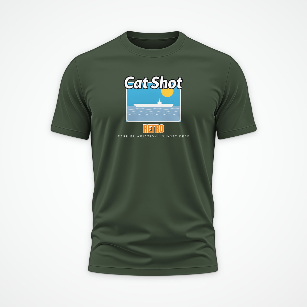Cat Shot Retro Postcard Tee in Olive