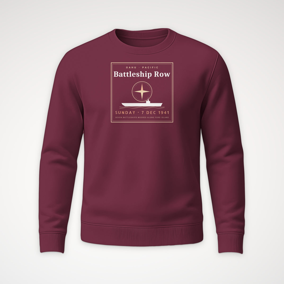 Battleship Row Frame Crewneck Sweatshirt in Maroon