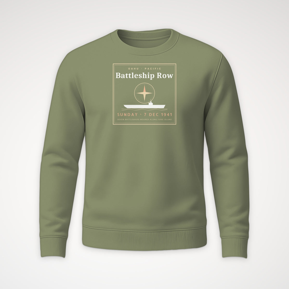 Battleship Row Frame Crewneck Sweatshirt in Military Green