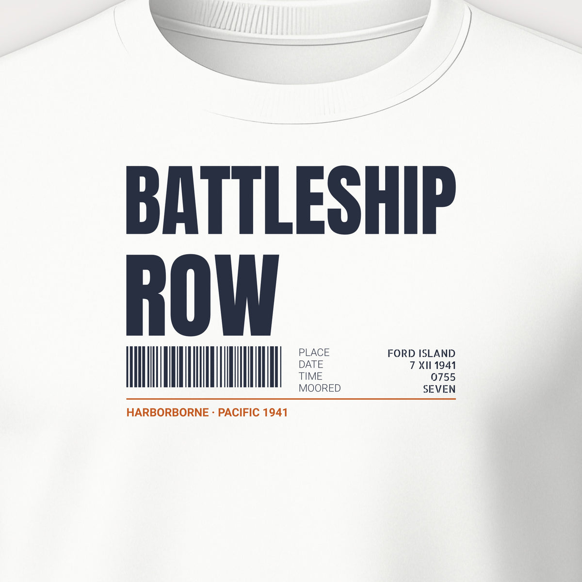 Battleship Row Tag Crewneck Sweatshirt, front print detail